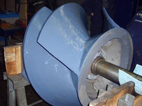 Completed repair following coating of the impeller for improved performance and erosion protection